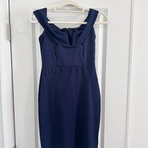MISSGUIDED Off The Shoulder Navy Blue Midi Dress: Size US 6